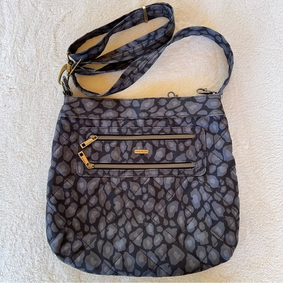Travelon Gray Leopard Print Crossbody Bag Purse Anti Theft RFID Blocking Travel - Picture 1 of 10